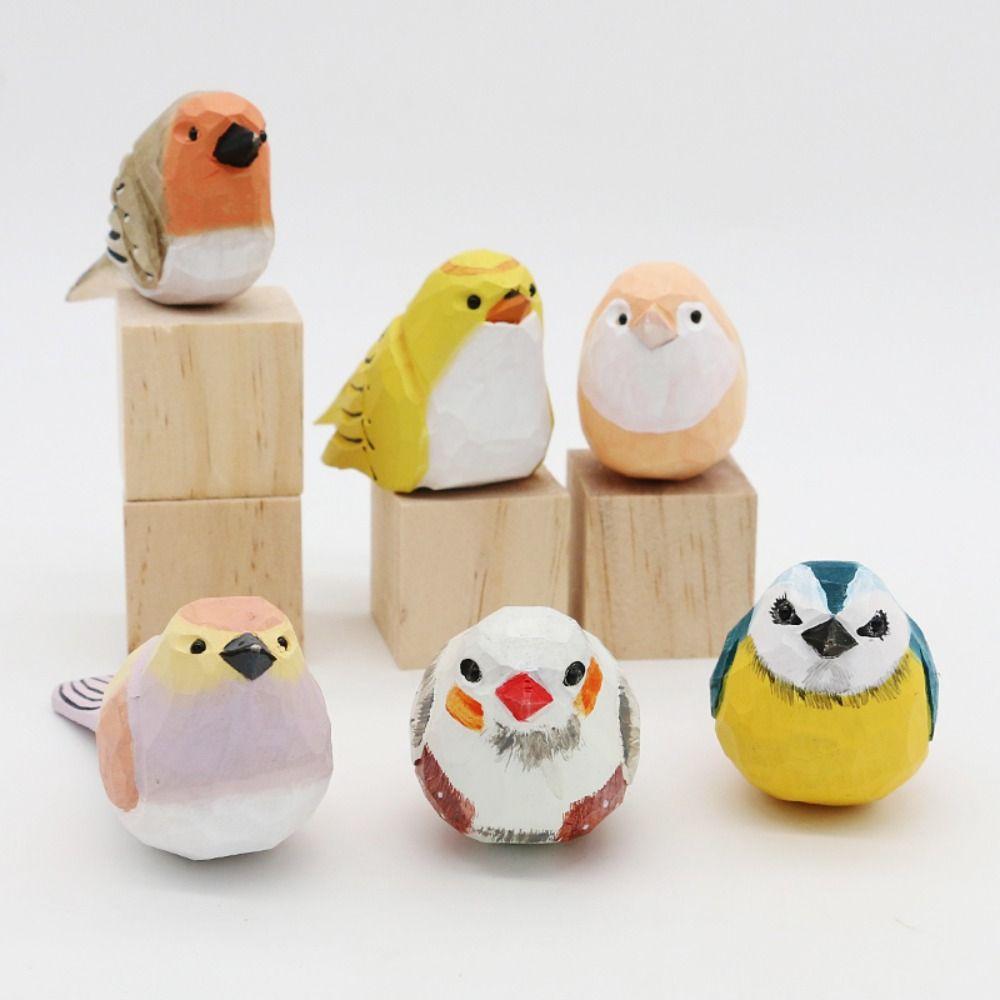 Cute Wood Carving Bird Mini Wooden Bird Figurine Creative Small Bird Ornament Birthday Gift