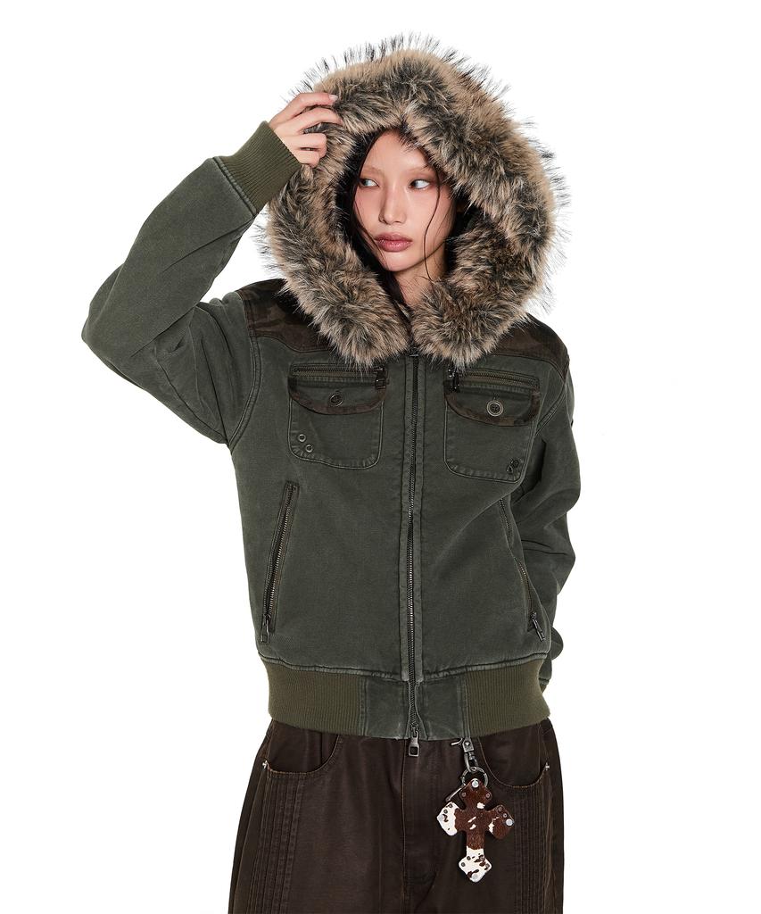 Aakam Fur Camo Contrast Jacket (Khaki)