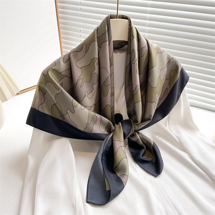 Корейская версия шелкового шарфа с облачной печатью 90 см, женский шелковый шарф из саржи, универсальный квадратный шарф, шаль для защиты от солнца, платок на голову