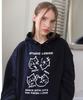[С флисовой подкладкой] Худи оверсайз с принтом «Танцующие кошки» Синий