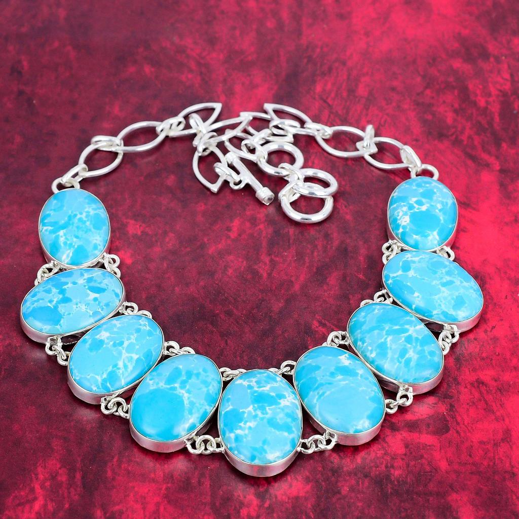Larimar Handmade Gemstone Necklace, 925 Solid Sterling Silver Necklace Unique Design Jewelry, Adjustable Chain Necklace