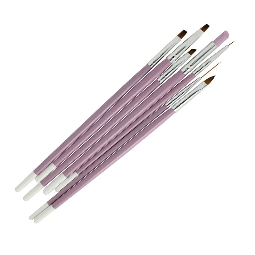 7Pcs Nail Brush Set Pink Handle Liner UV Gel Acrylic Painting Cuticle Remove Nail Painting Tool