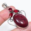 Natural Red Labradorite, Garnet 925 Sterling Silver Jewelry Pendant 2.36" j1V49
