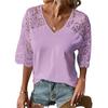 Women's T-shirt Summer Loose Casual V-neck Lace Hollow Five-point Sleeve T-shirt Women's Tops