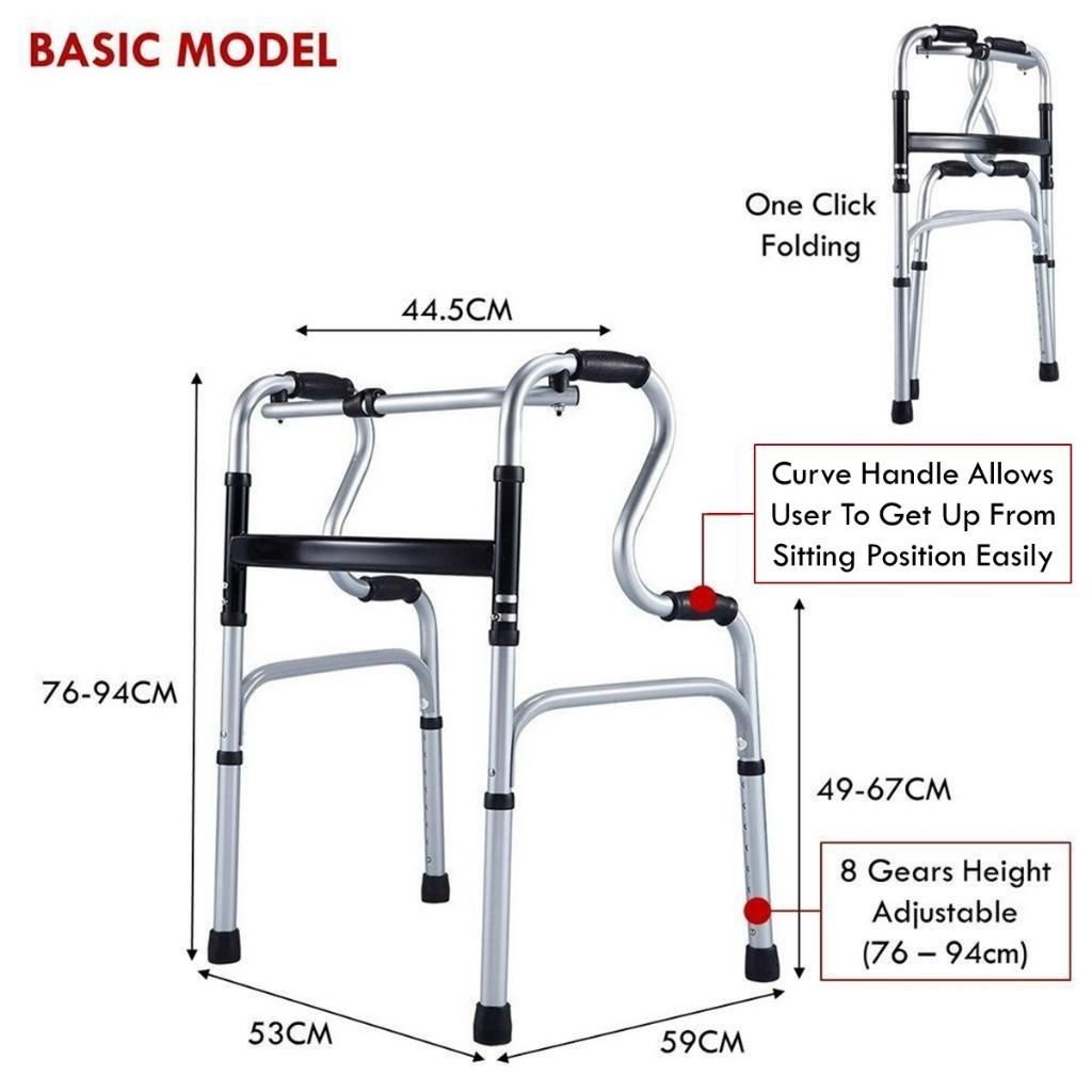 3-in-1 Aluminum Alloy Walking Frame Height Adjustable Foldable Elderly Walking Holder Toilet Support Shower Chair