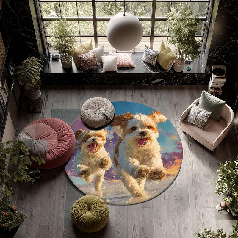 Two Shih Tzus pattern round rug,Carpet Rug for Living Room Bedroom Playroom ,Non-slip Floor Mat,Holiday Gifts and Birthday Gifts.