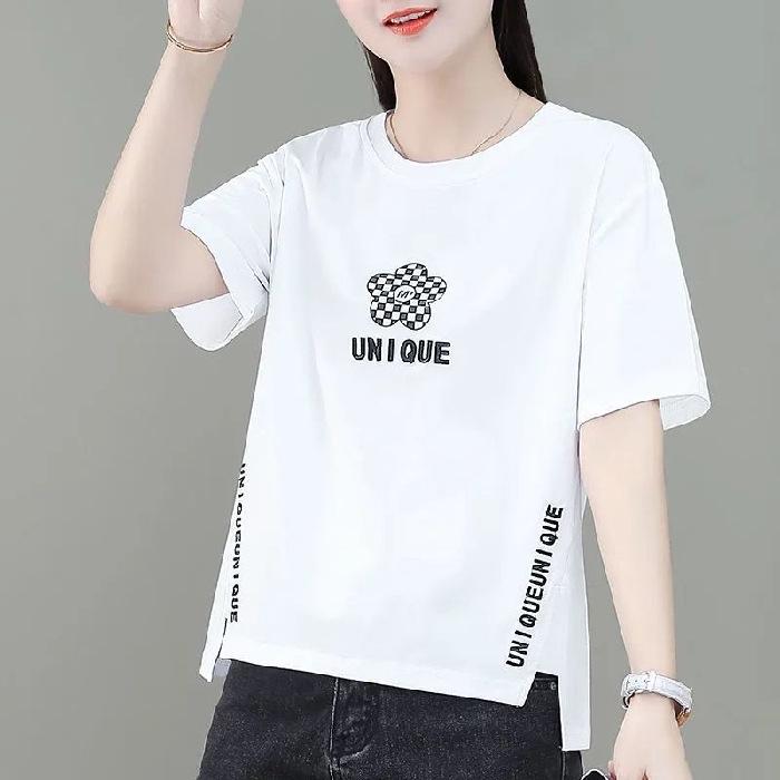 Женские футболки с короткими рукавами и асимметричным принтом 2025 года, лето