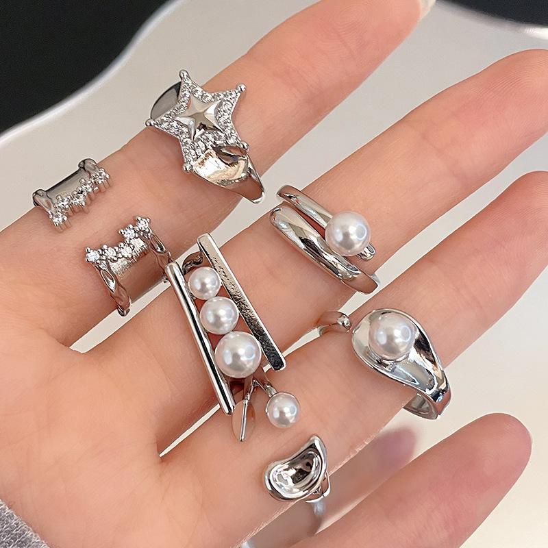 Неправильное простое кольцо, полностью усыпанное бриллиантами, кольцо с цирконом, женский нишевый дизайнерский смысл, жемчужная простая личность, кольцо на указательный палец, открытое кольцо.