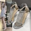 2025 summer fashion new one-word strap high-heeled women's sandals are good to match casual summer women's high-heeled sandals