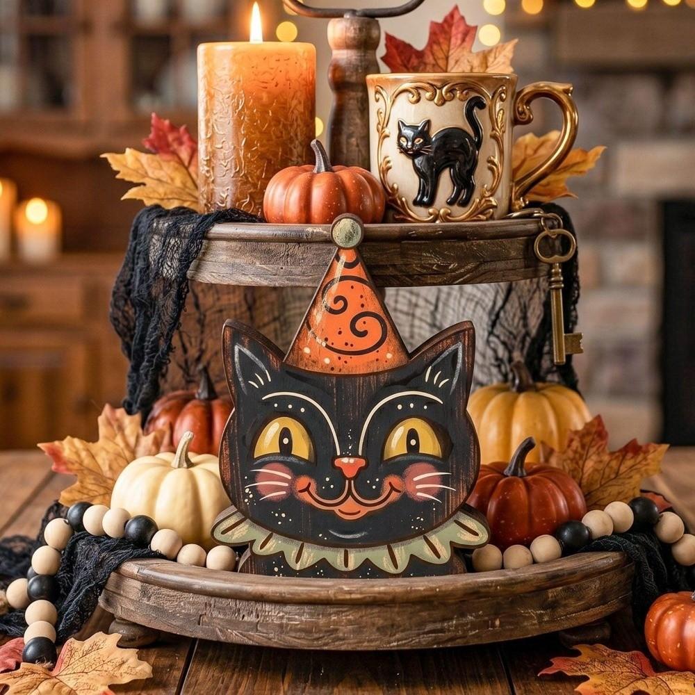 Double Sided Pattern Ghost Pumpkin Owl Ornaments Cartoon Halloween Tiered Tray Decor Indoor Decor