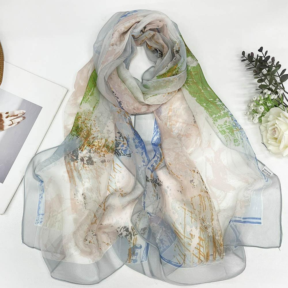 Sunscreen Silk Scarf Seaside Beach Towel Long Ladies Silk Scarf Lotus Pond Moonlight Thin Silk Scarf
