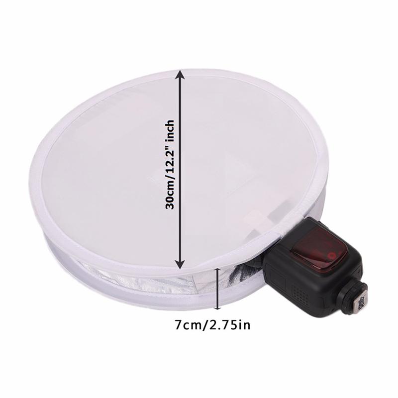 30cm 2 In 1 Portable Round On-camera Flash Diffuser Softbox Gray Card White Balance Speedlite Light Modifier