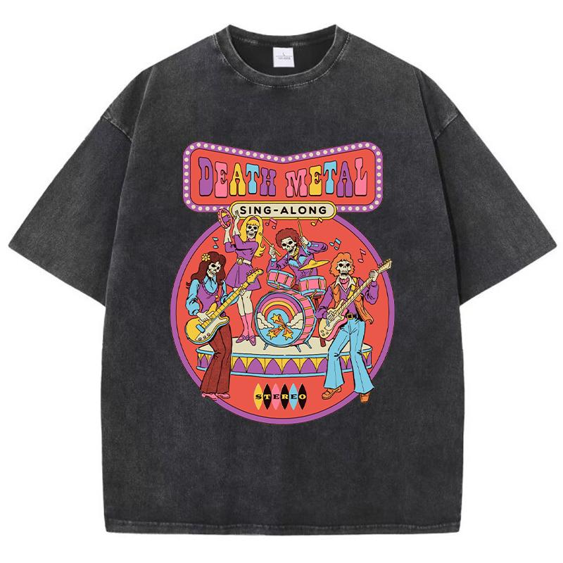 Футболки с принтом Death Metal для женщин, стираные, дышащие, летние, крутые, с коротким рукавом, мягкие, свободные, с принтом Distress, для женщин