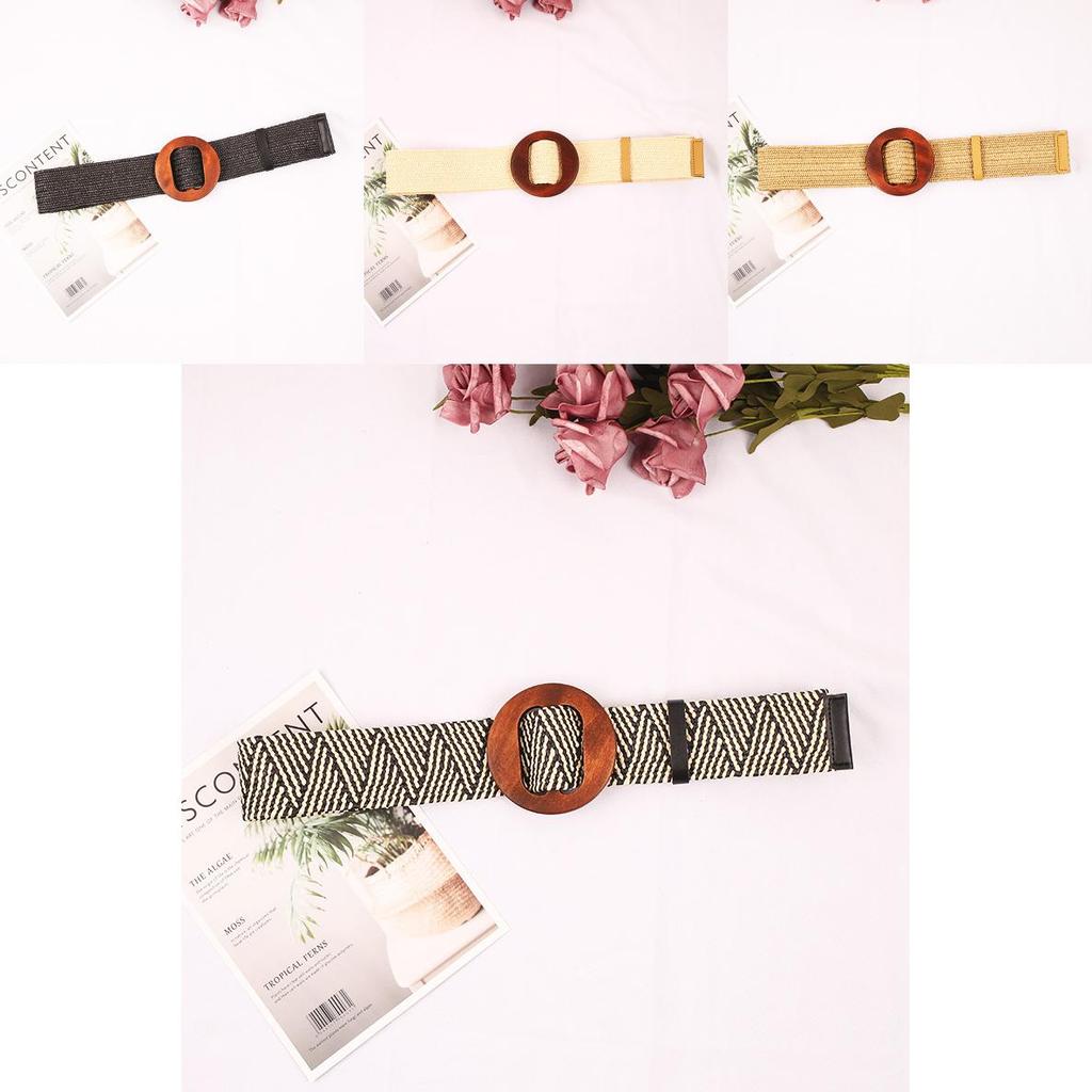 Classic Pp Grass Woven Waist Belt For Ladies With Smooth Buckle For Dress And Skirt Accessory