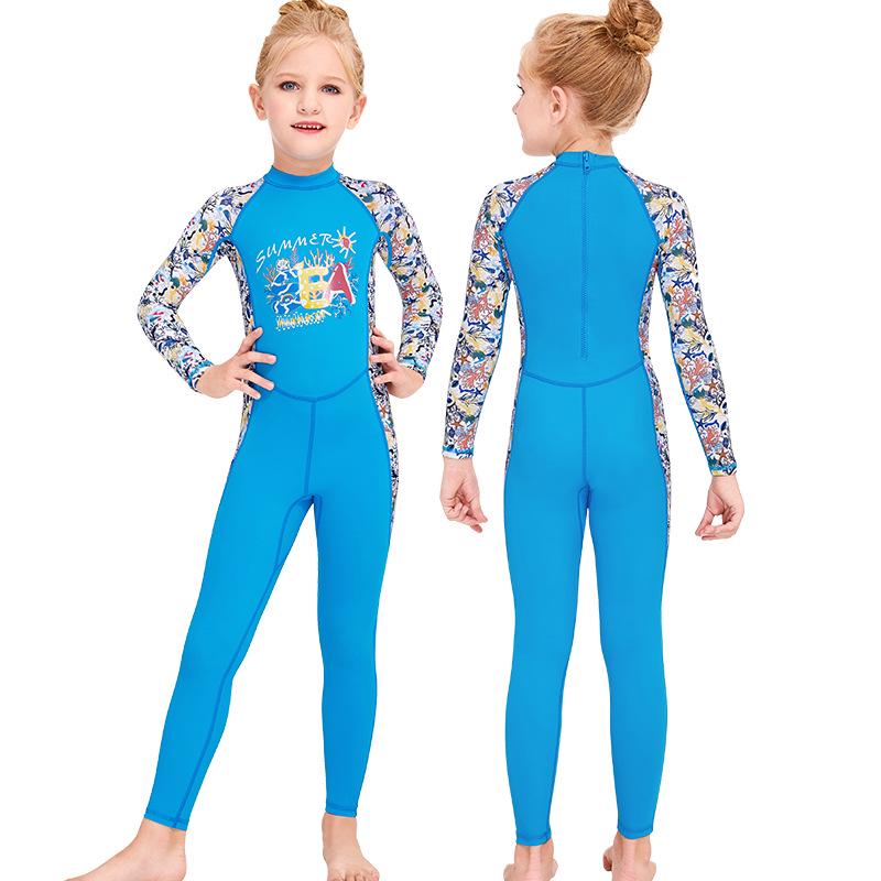 Детский слитный купальник с длинным рукавом - Защита от солнца, Быстросохнущий, Идеально подходит для снорклинга и тренировок.