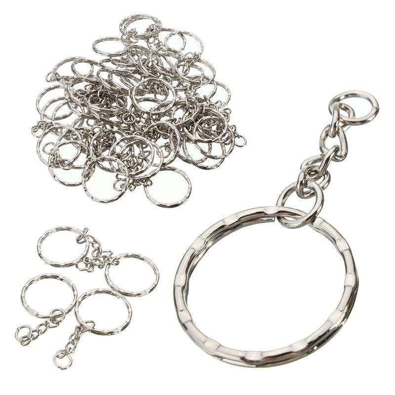 50pcs DIY 25mm Polished Keyring Keychain Split Ring Short Chain Key Rings