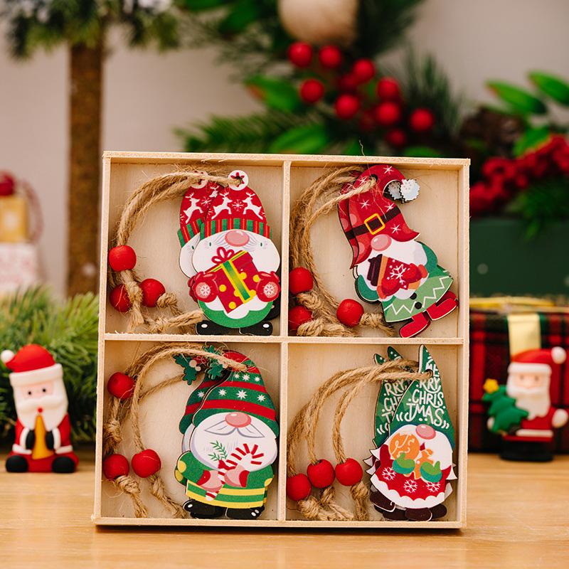 12Pcs Christmas Decoration New Year Gift Gnomes Pendants 2025 Christmas For Xmas Tree Wooden Hanging Ornaments