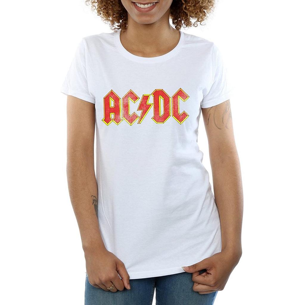 AC/DC Womens/Ladies Distressed Logo Cotton T-Shirt