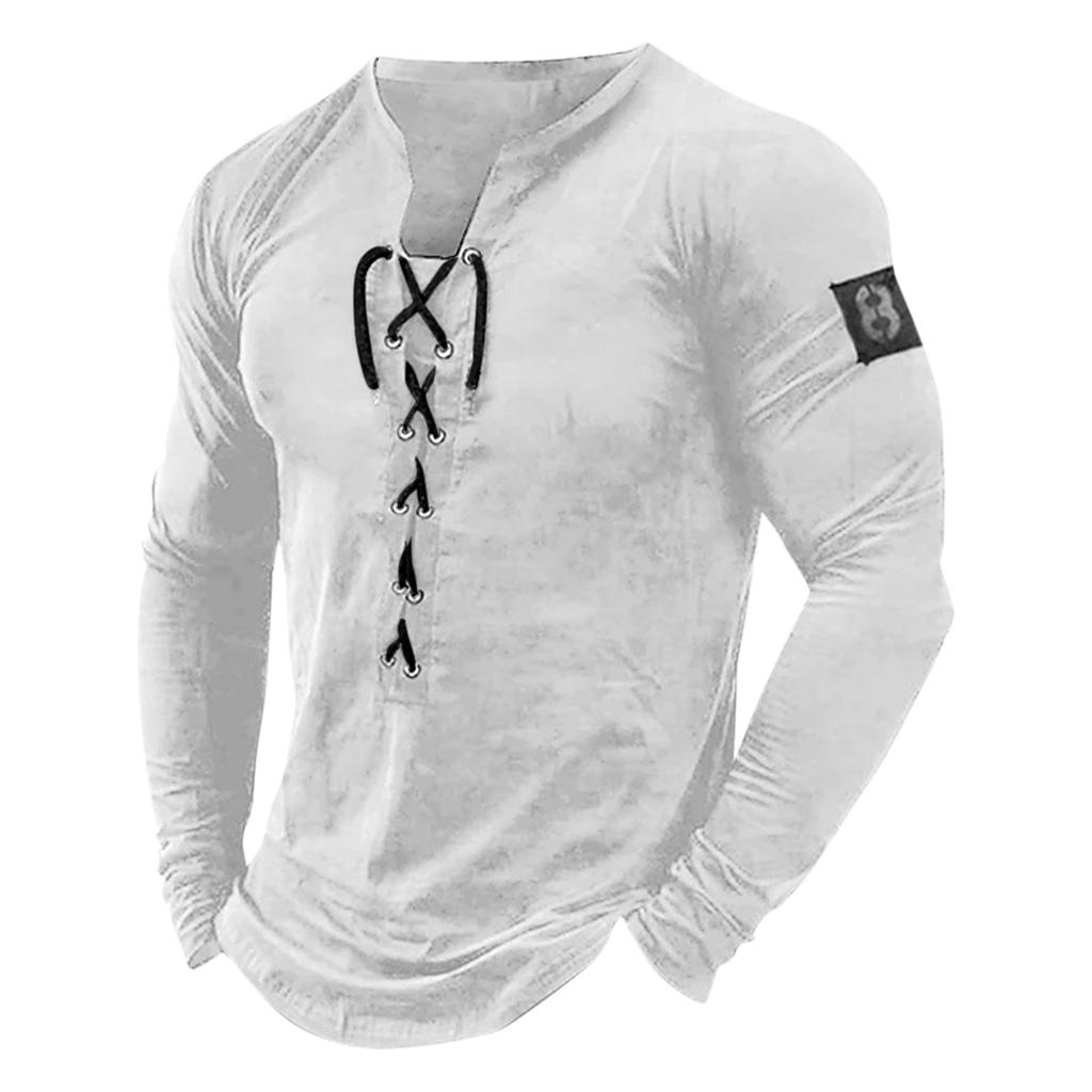 Мужская уличная винтажная футболка с длинными рукавами и капюшоном на шнуровке, осенний однотонный повседневный топ