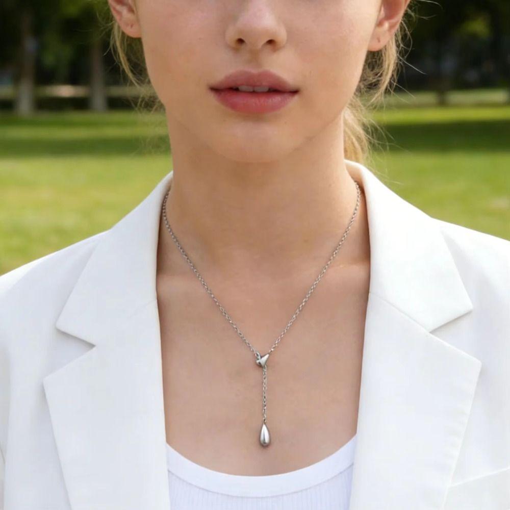 Titanium Steel Dewdrop Necklace Y-shaped Metal Necklace Fashion Collarbone Chain Jewelry Gifts