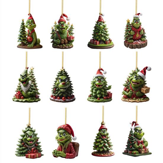 Зеленый Эльф Рождественская Елочная Игрушка 2D Плоский Акриловый Шар для Зеркала Заднего Вида Автомобиля Мультяшный Эльф Рождественская Елка Подвеска для Праздничной Елки Окна Настенный Декор