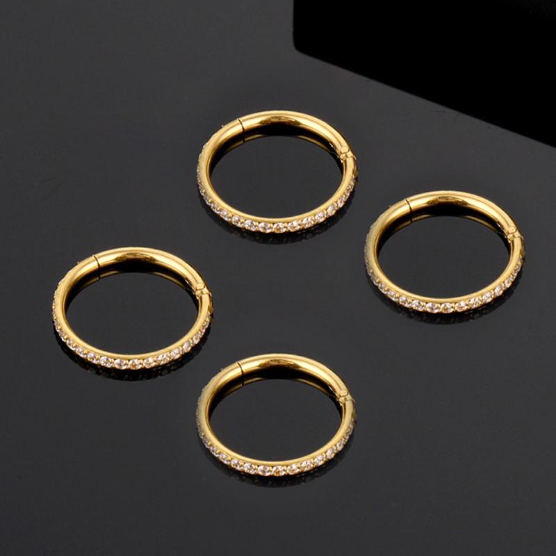 Stainless Steel Nose Ring CZ 16G Hinged Septum Clicker Segment Ear Tragus Cartilage Helix Daith Lip Nose Body Piercing Zircon