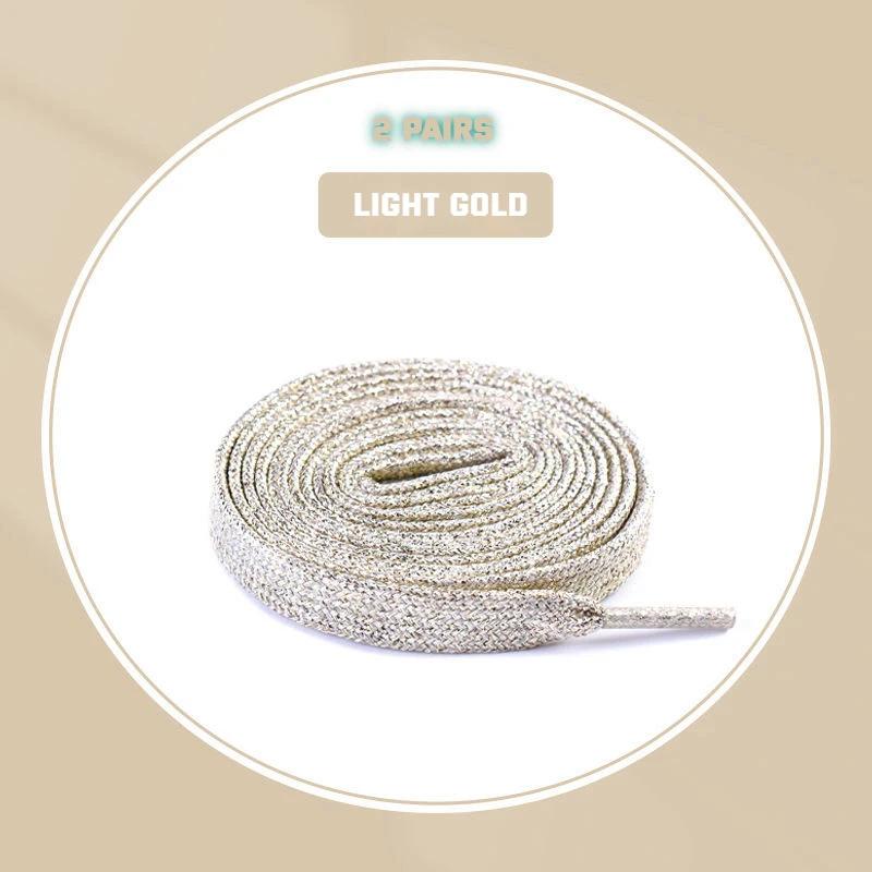 2 Pair Glitter White Shoelaces of Sneakers Colorful Shoelaces Metallic Shiny Gold Shoelace Silver Flat Shoe Laces Running Laces
