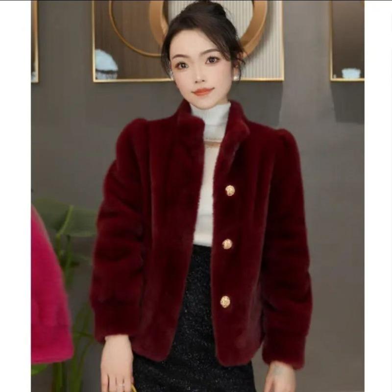 Warm Thickened Short Mink  Coat Long Sleeve Stand Collar Versatile Autumn Winter Outerwear