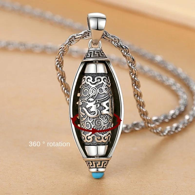 Fashion Simple Six Character Truth Spinning Cylinder Necklace For Men And Women Retro Transit Pendant Sweater Chain Punk Jewelry