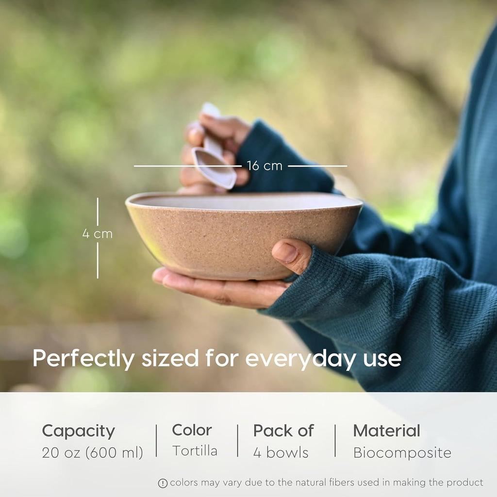 Set of 4 Earth-Friendly Multipurpose Bowls for Kitchen | 600 ml | Made with Bamboo Fibers & Rice Husk | Microwave Safe Bow