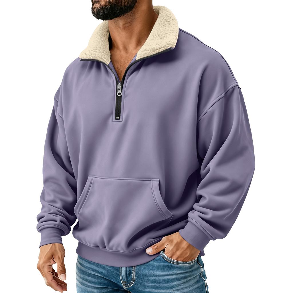 Мужская однотонная плюшевая толстовка с воротником-стойкой на молнии до середины груди, спортивная повседневная толстовка больших размеров