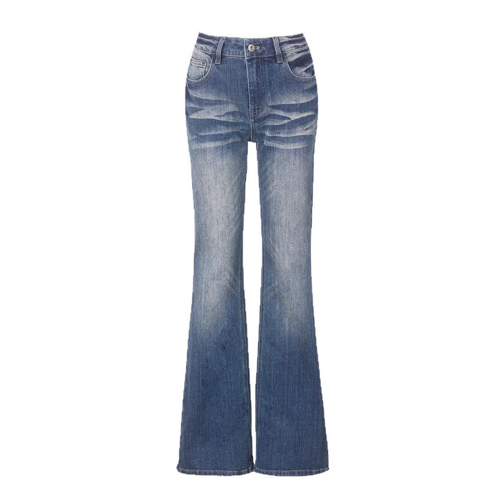 Джинсы с микро-клешем темно-сине-серого цвета для высоких женщин, осень-зима 2025, с универсальным узором