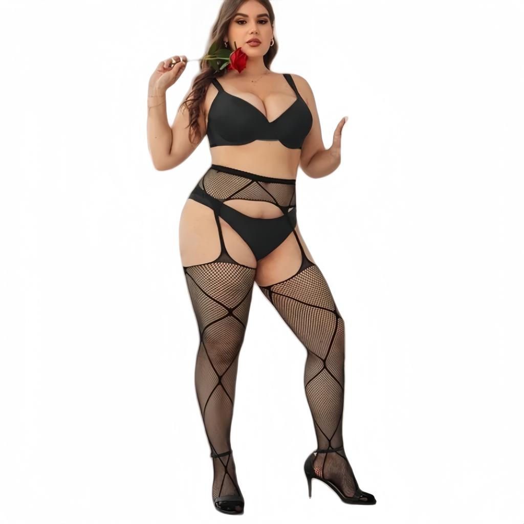 Plus Size Women's Lace Floral Thigh High Pantyhose Fishnet Body Stockings Over Knee Mesh Socks Tights Leggings Bottom