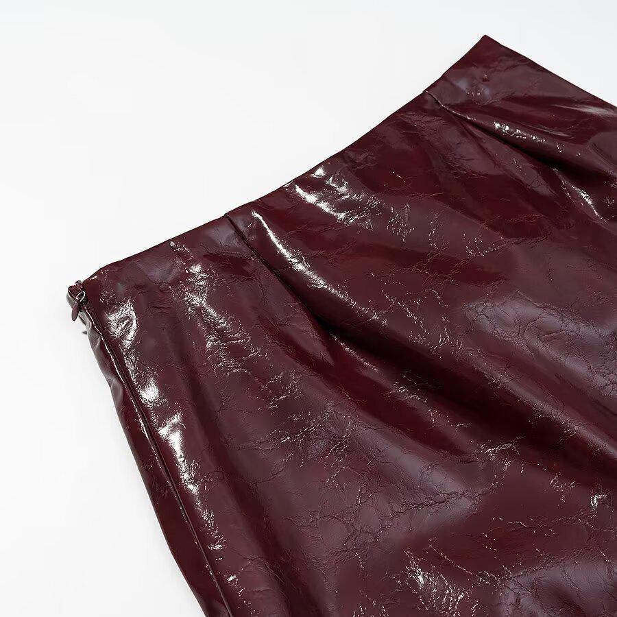 Women's Street Style Leather Suit: Double-breasted Waist-cinching Jacket & A-line Skirt Set