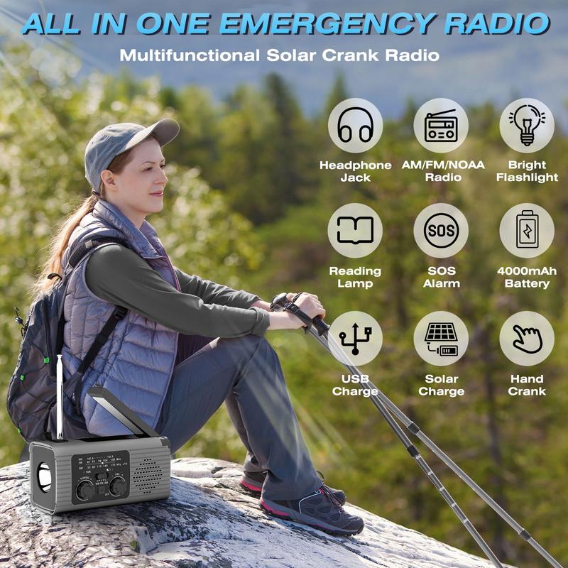 Portable Solar Radio Flashlight Hand Crank Weather Radio AM/FM/NOAA Radio Crank Radios 3 Way Charging Survival Radio For Camping