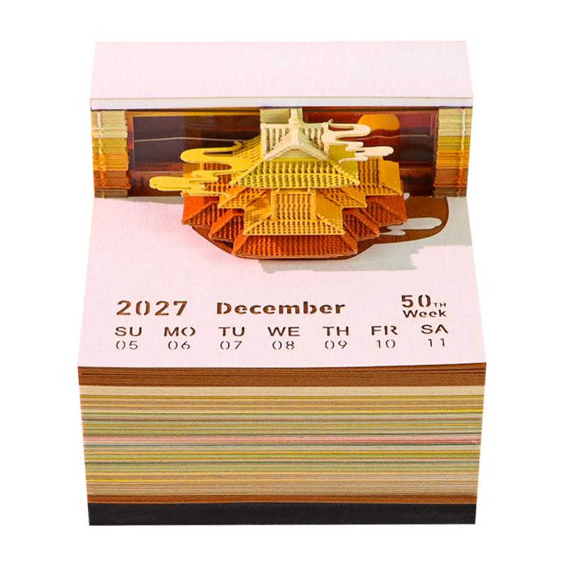 Stylish 2027 Desk Calendar With LED Lights 3D Pages For Home Decoration