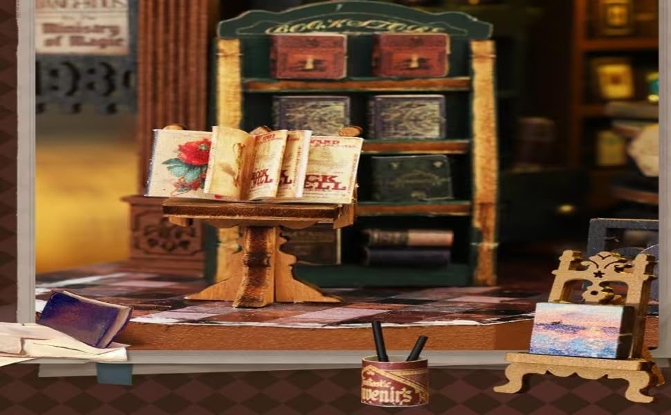 FSEARRT Кукольный домик DIY Набор Миниатюрный кукольный домик Гостиная Предмет для релаксации Набор для книжного магазина, Набор, Декор, Подарок, (Сумерки (Пылезащитный чехол))