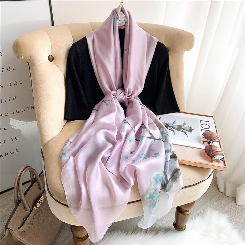 Big Size Women Scarf Spring Silk Hijabs Floral Print Shawls and Wraps Ladies Pashmina Bandana Foulard Soie Scarves