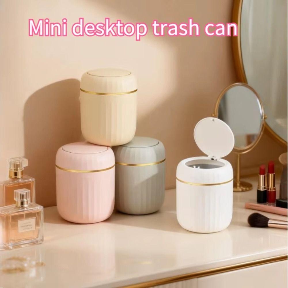 Round/Triangle Mini Desktop Trash Can Press Type Plastic Waste Bin Desk Storage Box Home Supplies