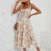 Summer Women's Sleeveless Halter Print Square Neck Pleated Ankel-Length Dress