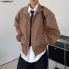Men Lapel Neck Long Sleeve Striped Casual Zip-up Thin Jackets Coats