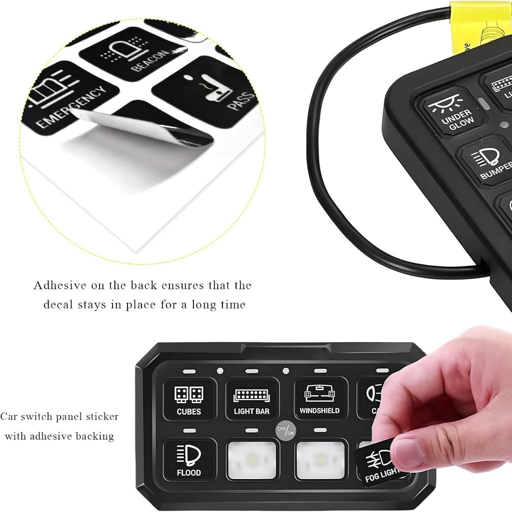 120PCS Car Switch Panel Sticker, 6/8/12 Gang Rocker Toggle Swicth Panel Label Console Switch Decal, Vehicle Text Sticker for Switch Panel RA80 XL,