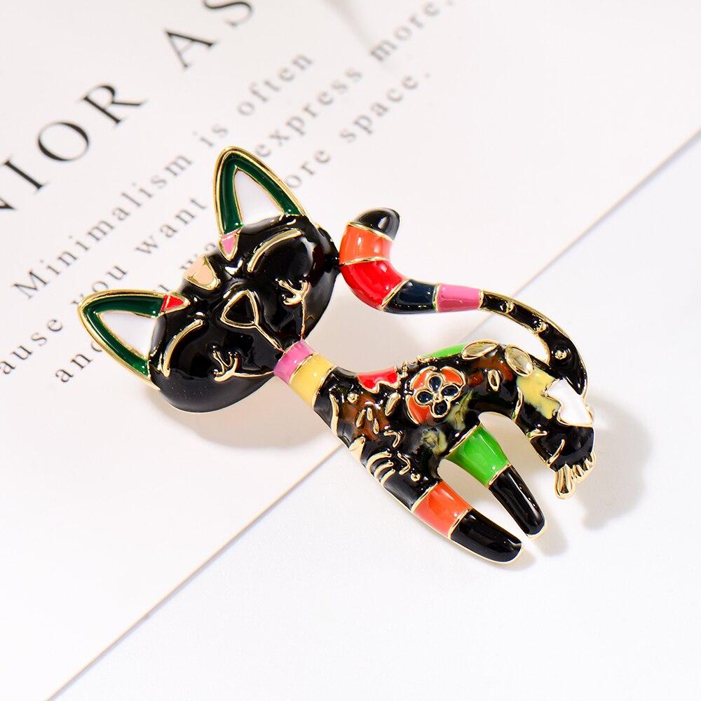 Enamal Animal Brooches Cute Colorful Cat Shape Corsage Suit Bag Hijab Pin for Women Kids Clothes AVE