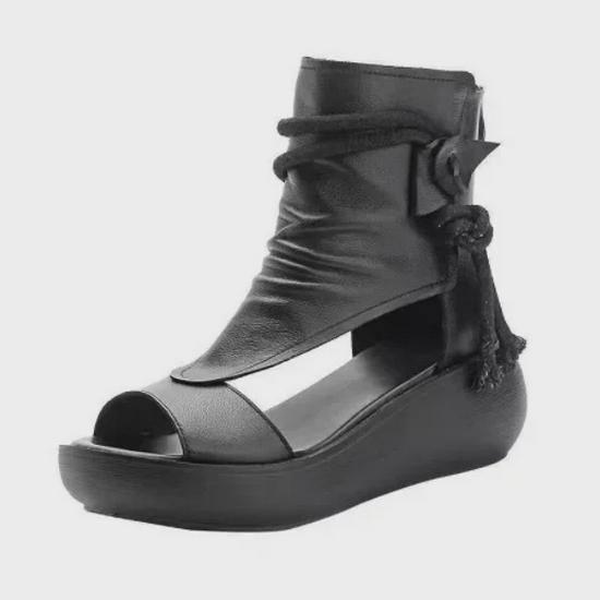 Летние босоножки в римском стиле на танкетке с открытым носком и толстой подошвой 2024 года