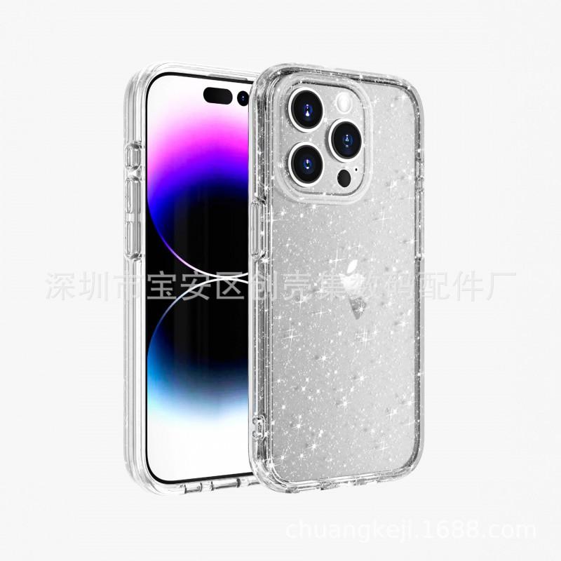 Защитный чехол военного класса для iPhone 18 Pro С точными вырезами Прозрачный с блестками В комплекте шнурок