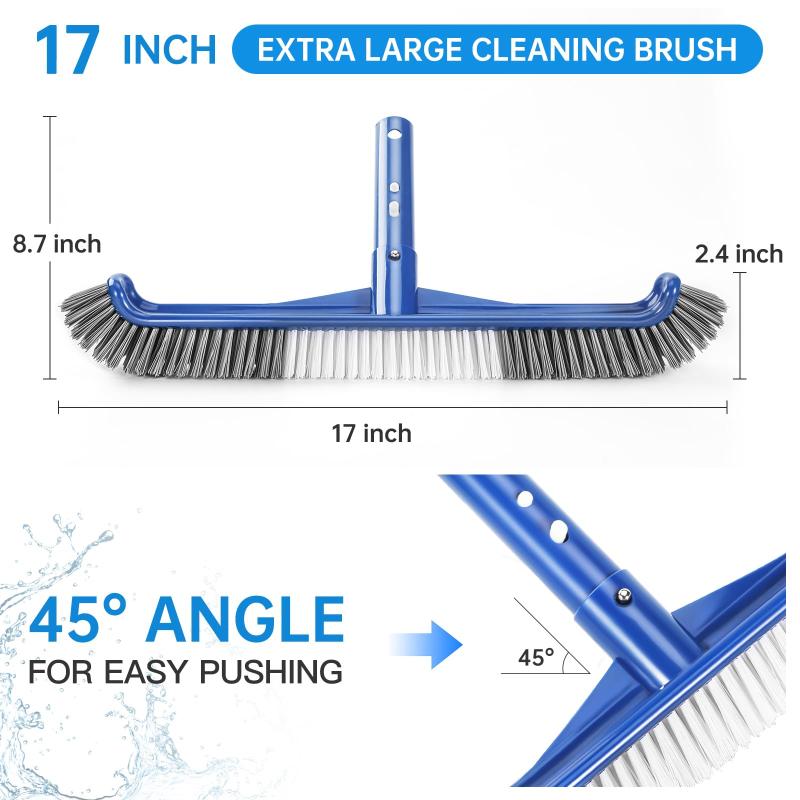 Heavy Duty Swimming Pool Brush Head with Stiff Durable Bristles Curved Design for Pool Wall Floor Step Cleaning Tool