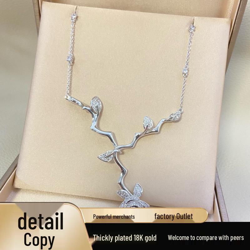 2025 Elegant Rose Vine Fairy Necklace: Gold Water Wave Chain with Fine Flower Petal Design