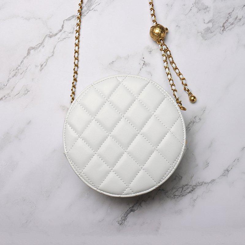 Spring new sheepskin small round cake bag, genuine leather small fragrant wind rhombus shoulder messenger bag, women's lipstick bag, women's bag