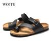 Новые мужские тапочки из пробки, летние тапочки, мужские сабо, женские мягкие пробковые тапочки с двумя пряжками, пляжные тапочки, обувь для ходьбы на открытом воздухе для мужчин 44 45