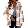 Fall Winter Women Jacket with Fake Pockets Contrast Color Plaid Print Plus Size Turn-down Collar Single-breasted Long Sleeve Cardigan Plush Coat